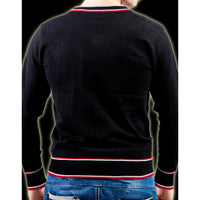 PULL EN MAILLE JERSEY NOIR/ROUGE