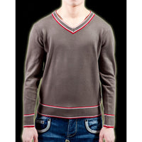PULL EN MAILLE JERSEY VERT GRIS/ROUGE