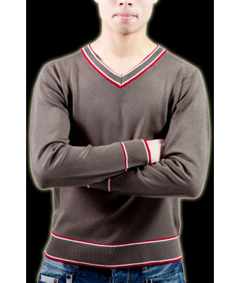 PULL EN MAILLE JERSEY VERT GRIS/ROUGE