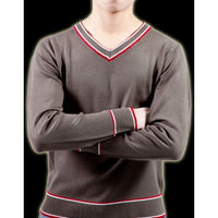 PULL EN MAILLE JERSEY VERT GRIS/ROUGE