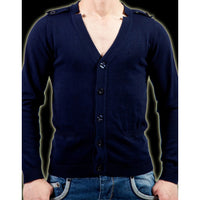 GILET BOUTONNE EN MAILLE BLEU