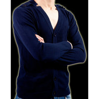 GILET BOUTONNE EN MAILLE BLEU