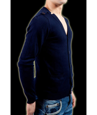 GILET BOUTONNE EN MAILLE BLEU