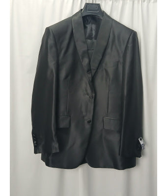 COSTUME NOIR A REVERS SATINES - 2 BOUTONS