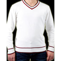 PULL EN MAILLE JERSEY BLANC/ROUGE