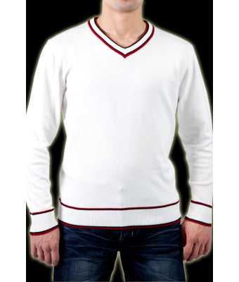 PULL EN MAILLE JERSEY BLANC/ROUGE