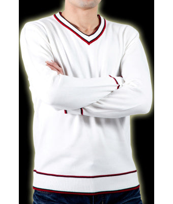 PULL EN MAILLE JERSEY BLANC/ROUGE