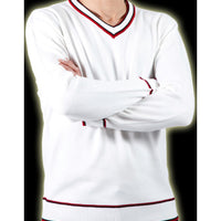 PULL EN MAILLE JERSEY BLANC/ROUGE