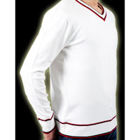 PULL EN MAILLE JERSEY BLANC/ROUGE