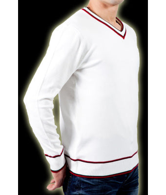 PULL EN MAILLE JERSEY BLANC/ROUGE