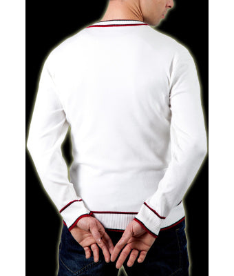 PULL EN MAILLE JERSEY BLANC/ROUGE