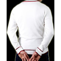 PULL EN MAILLE JERSEY BLANC/ROUGE