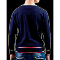 PULL EN MAILLE JERSEY BLEU/ROUGE