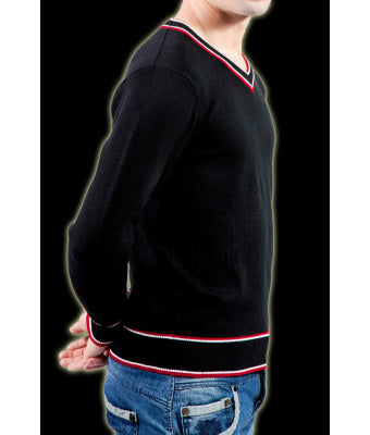 PULL EN MAILLE JERSEY NOIR/ROUGE