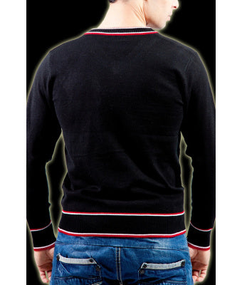 PULL EN MAILLE JERSEY NOIR/ROUGE