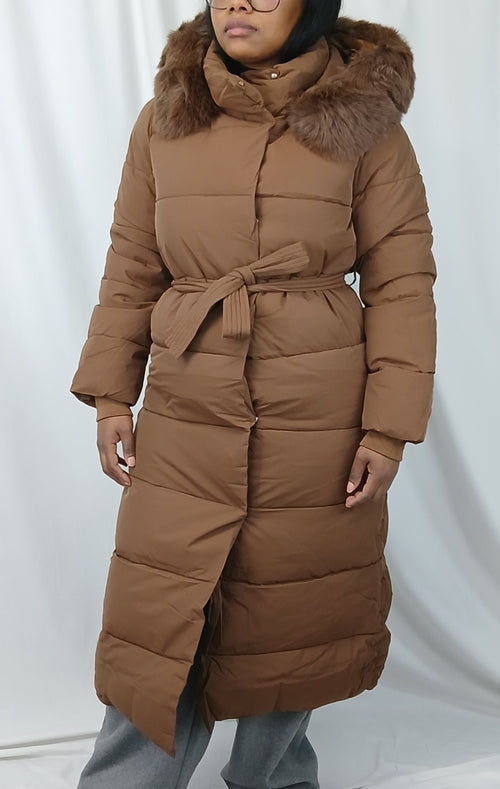 DOUDOUNE LONGUE MARRON CAPUCHE FOURRURE