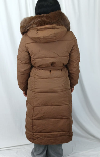 DOUDOUNE LONGUE MARRON CAPUCHE FOURRURE