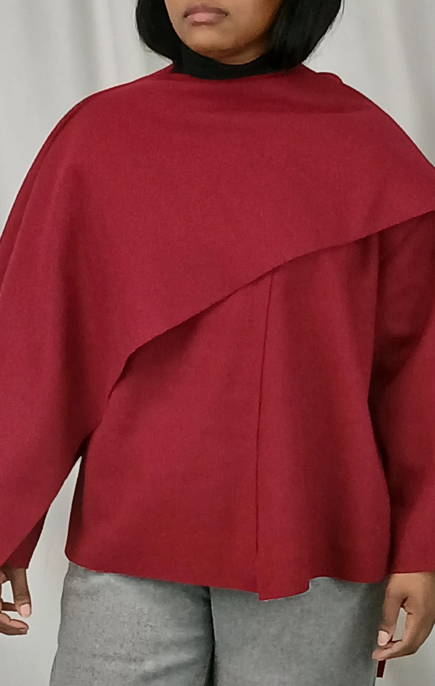 MANTEAU COURT BORDEAU AVEC ECHARPE