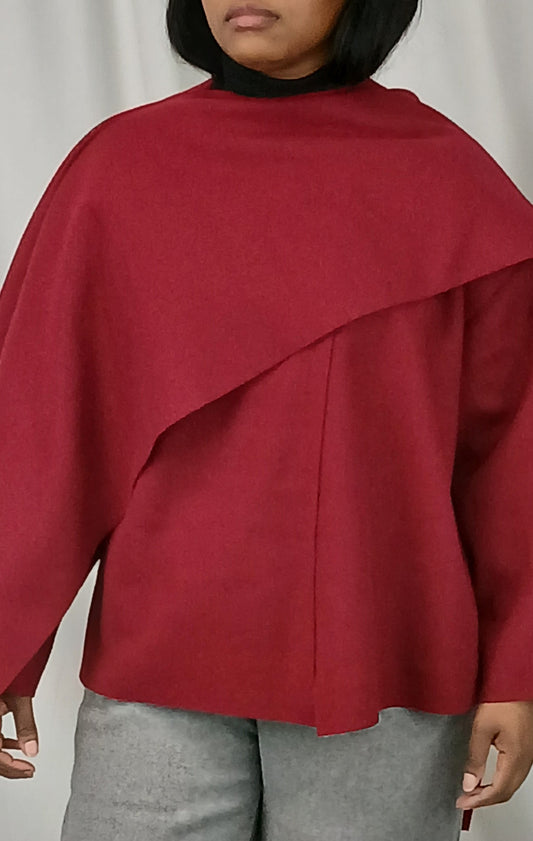 MANTEAU COURT BORDEAU AVEC ECHARPE