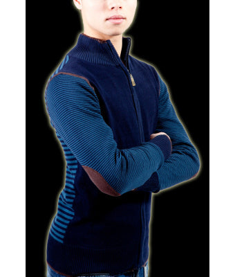 GILET BLEU EN MAILLE JERSEY JUSTING