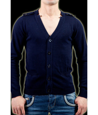 GILET BOUTONNE EN MAILLE BLEU