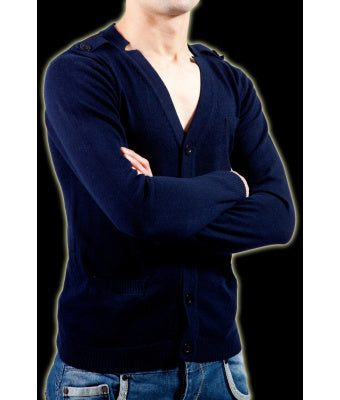 GILET BOUTONNE EN MAILLE BLEU